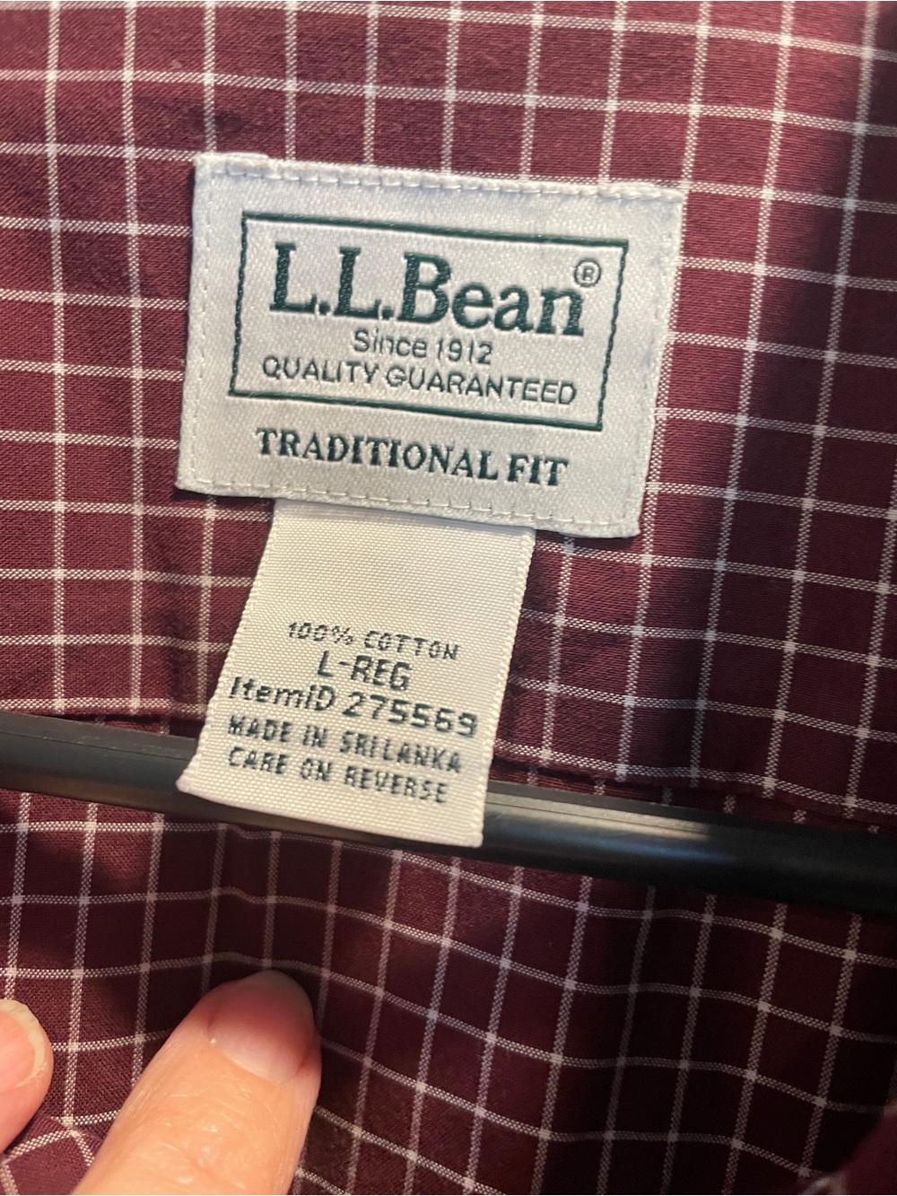 L.L. Bean Men's Burgundy Grid Button-Down Shirt size L - Picture 4 of 5